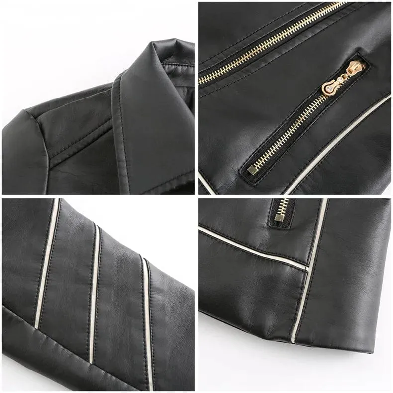 Women fashion Casual Biker Leather Jacket Coat