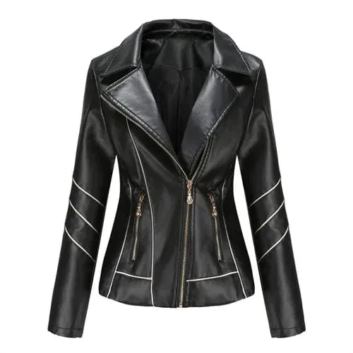 Women fashion Casual Biker Leather Jacket Coat