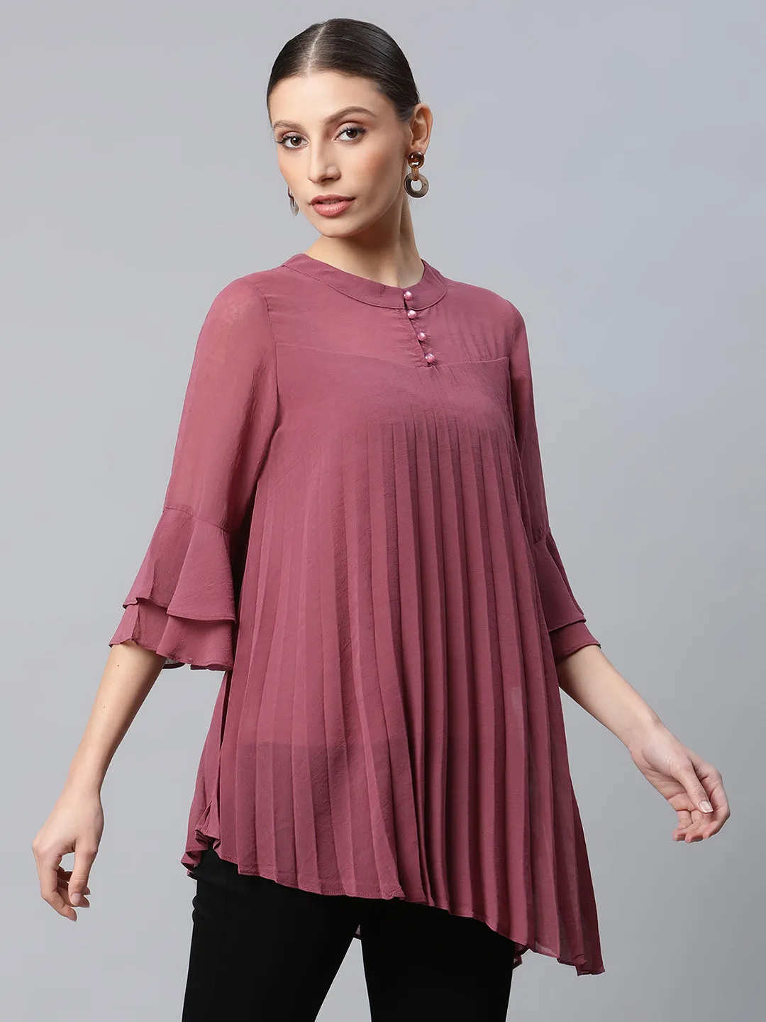 Women Round Neck Flared Fit Asymmetric Hem Top