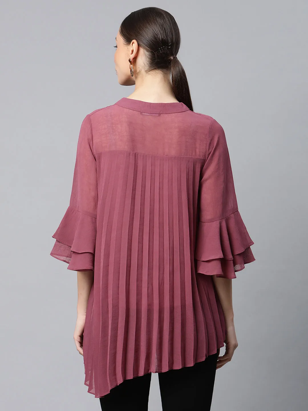 Women Round Neck Flared Fit Asymmetric Hem Top