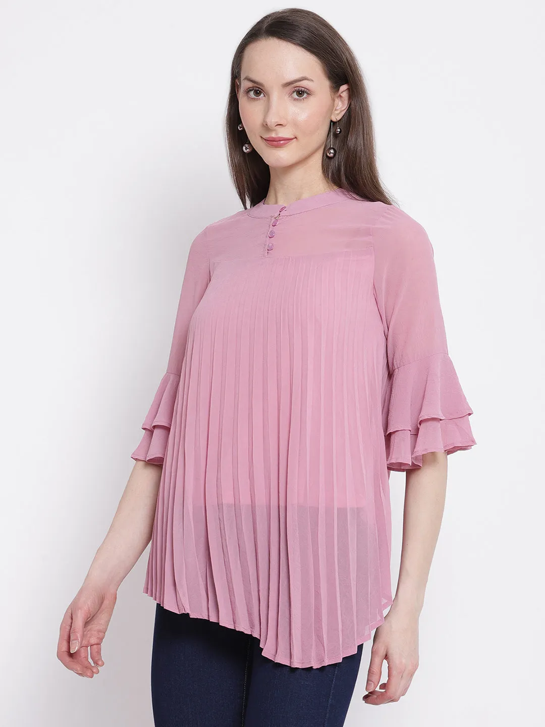 Women Round Neck Flared Fit Asymmetric Hem Top