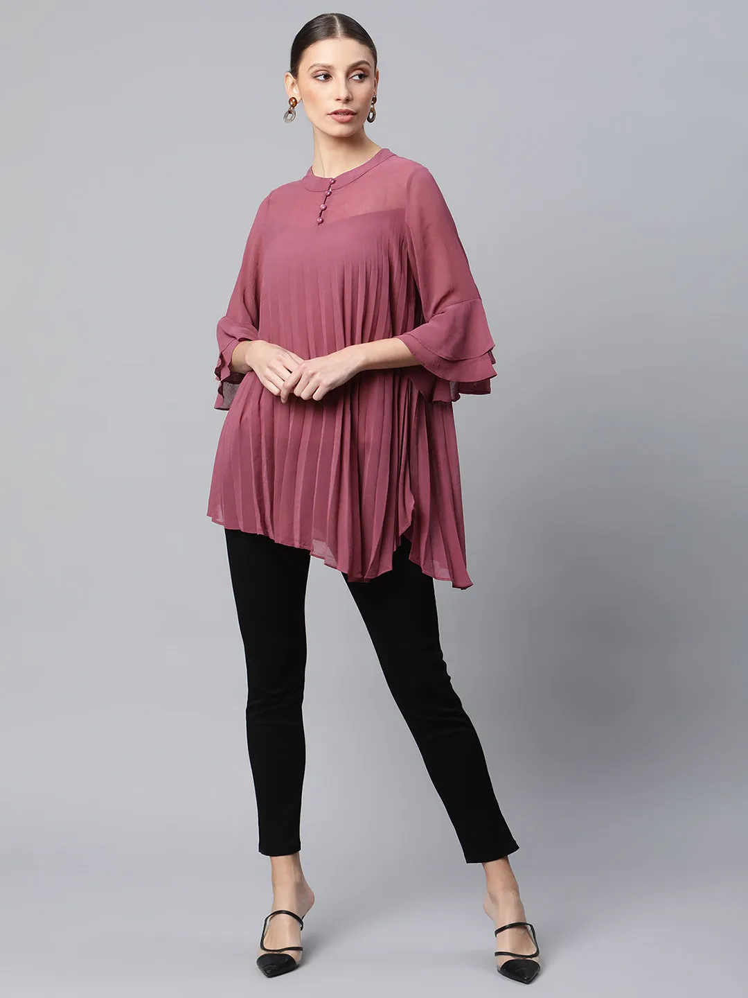 Women Round Neck Flared Fit Asymmetric Hem Top