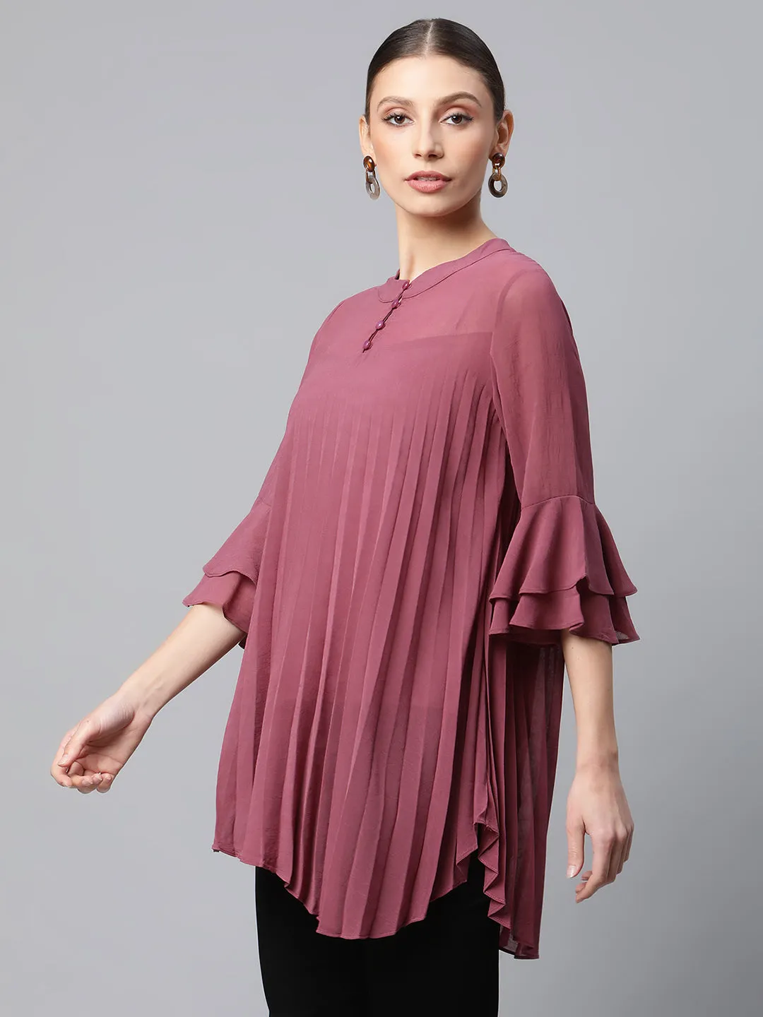 Women Round Neck Flared Fit Asymmetric Hem Top