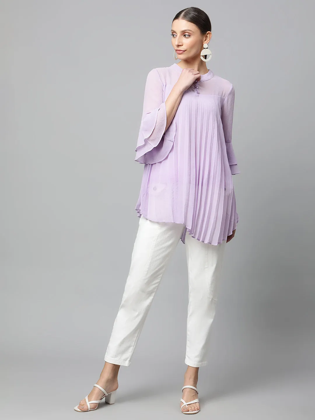 Women Round Neck Flared Fit Asymmetric Hem Top