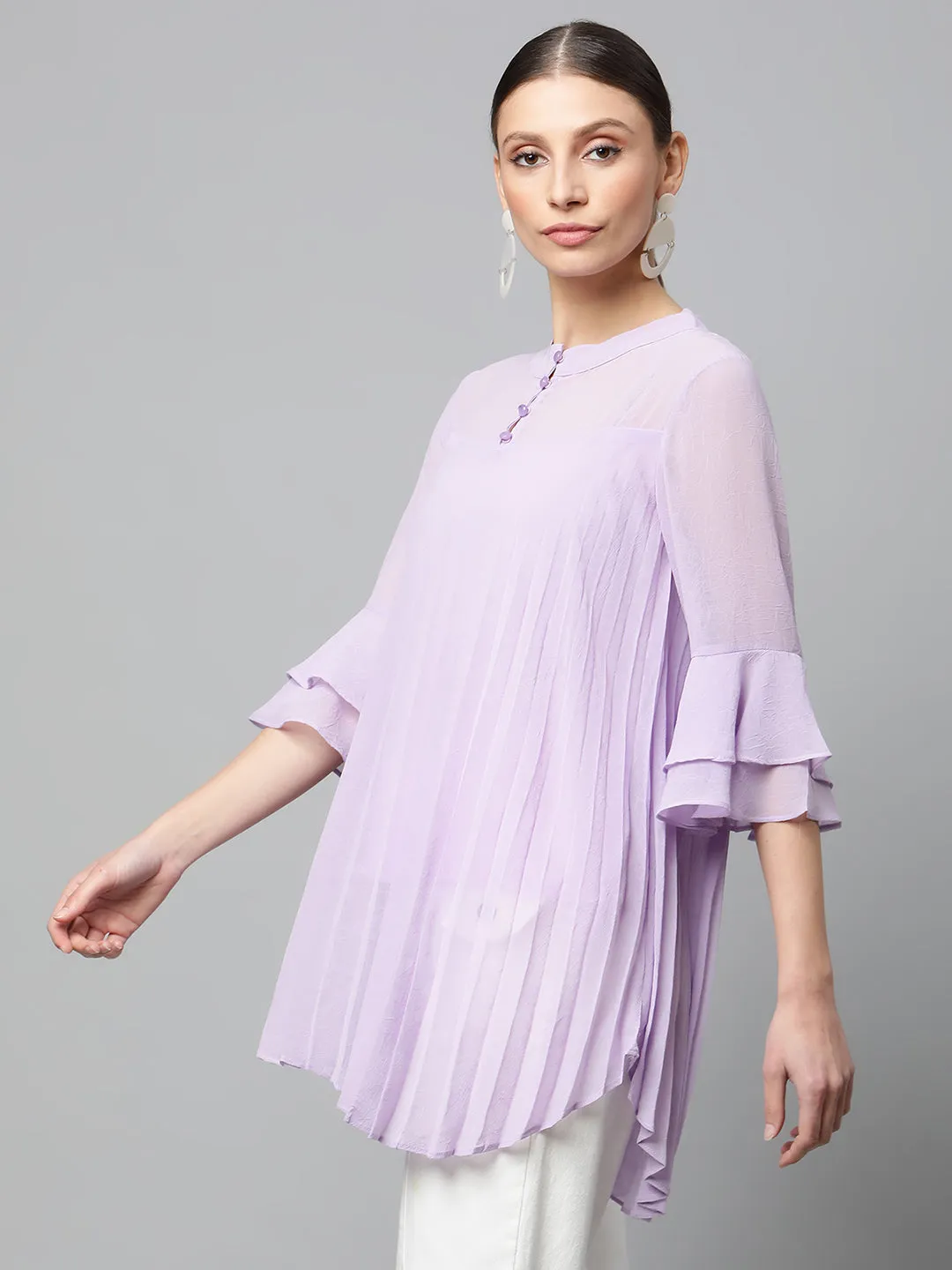 Women Round Neck Flared Fit Asymmetric Hem Top