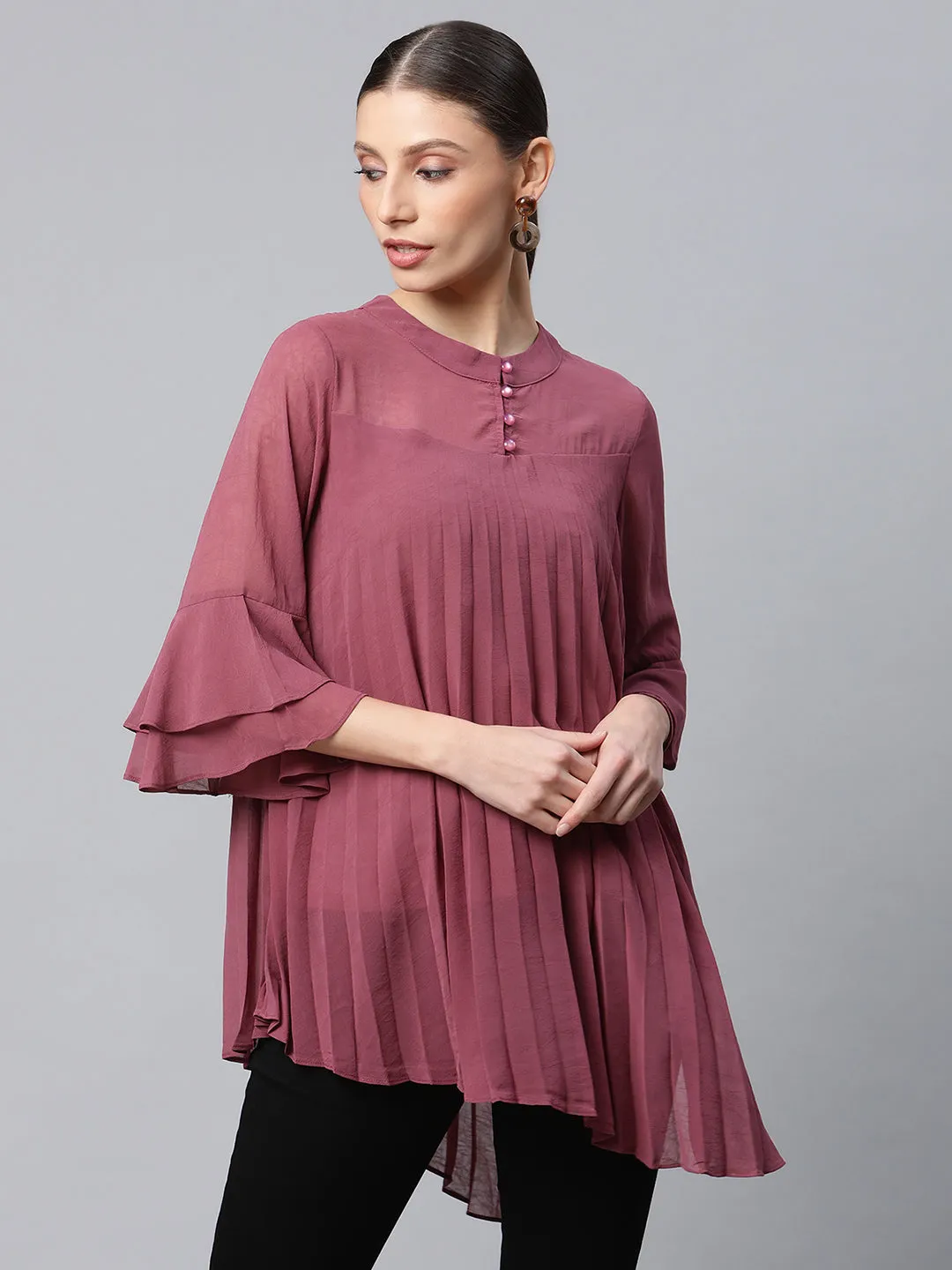 Women Round Neck Flared Fit Asymmetric Hem Top