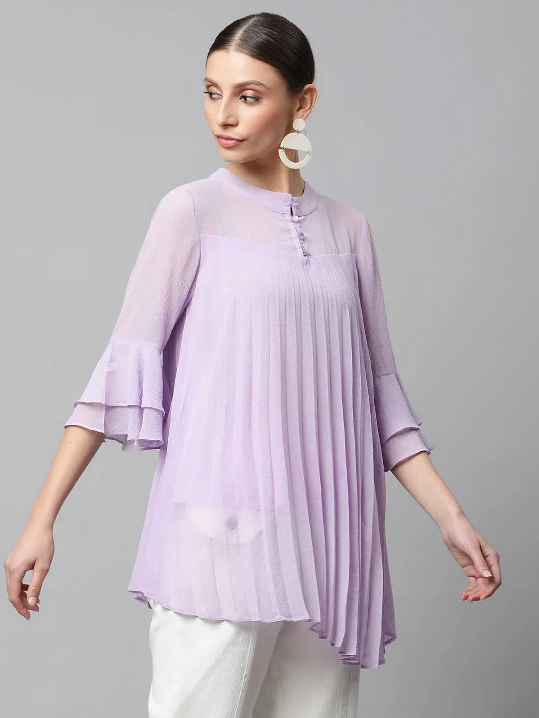 Women Round Neck Flared Fit Asymmetric Hem Top