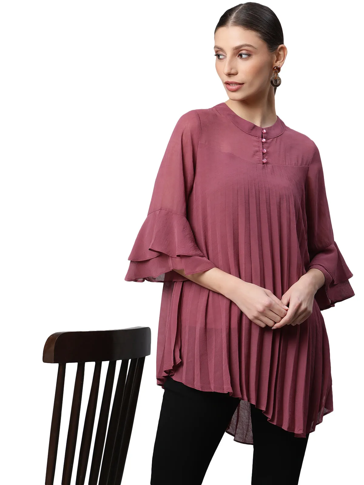 Women Round Neck Flared Fit Asymmetric Hem Top