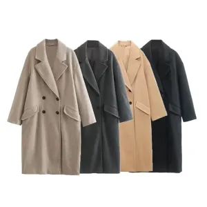 Women's Double-breasted Woolen Trench Coat Fashion Designer Jackets