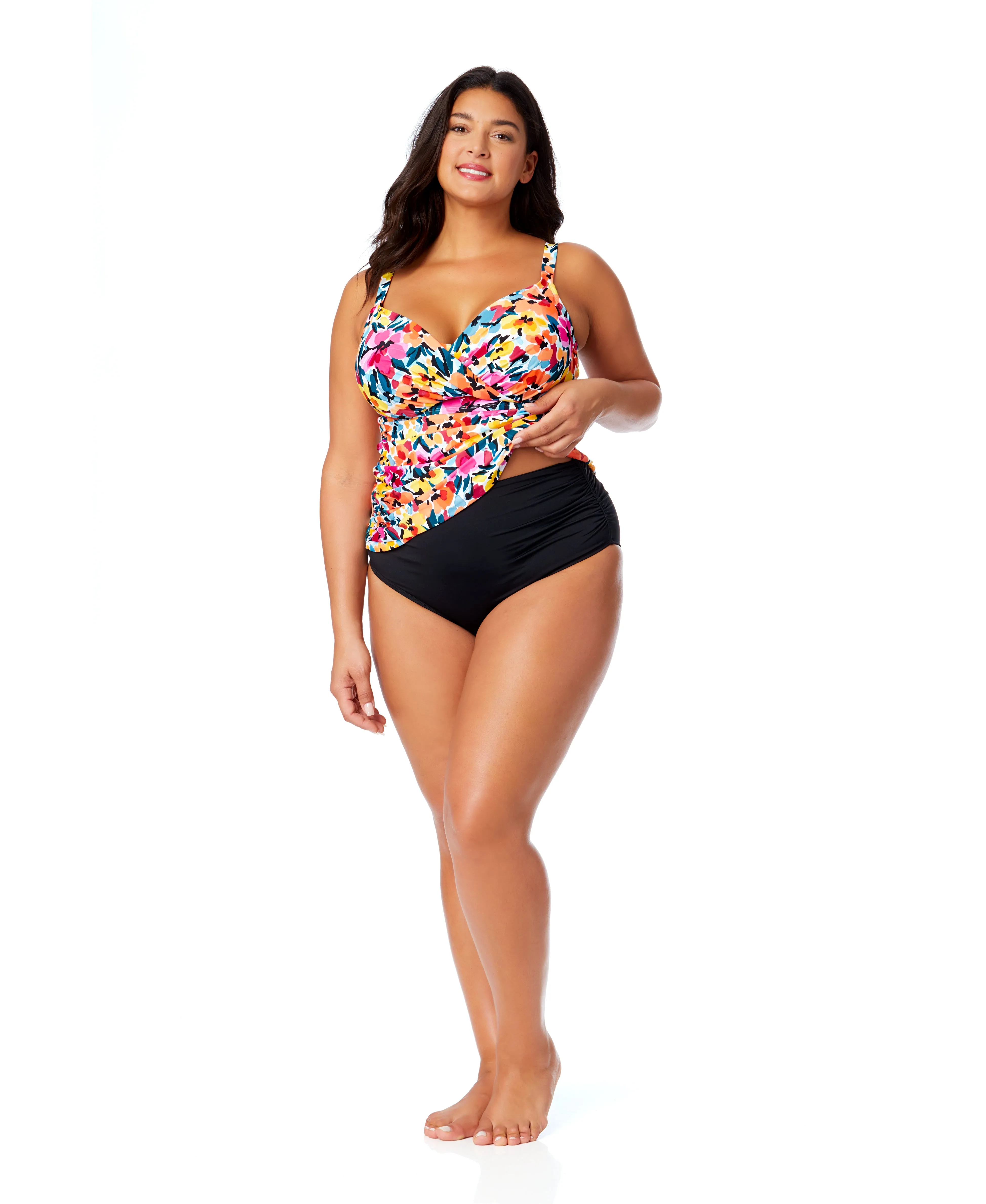 Women's Plus Gradient Floral Twist Front Underwire Tankini Swim Top