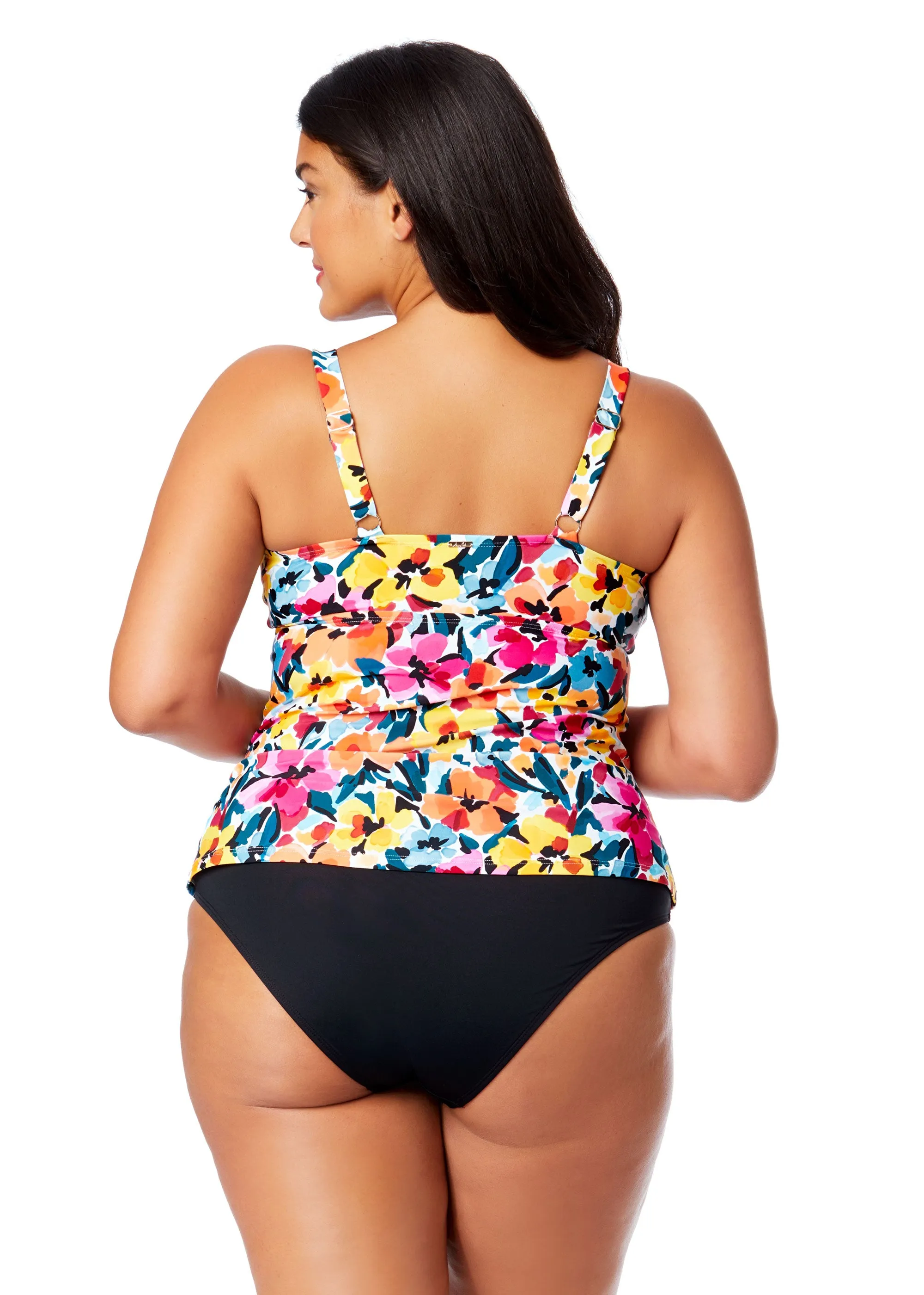 Women's Plus Gradient Floral Twist Front Underwire Tankini Swim Top