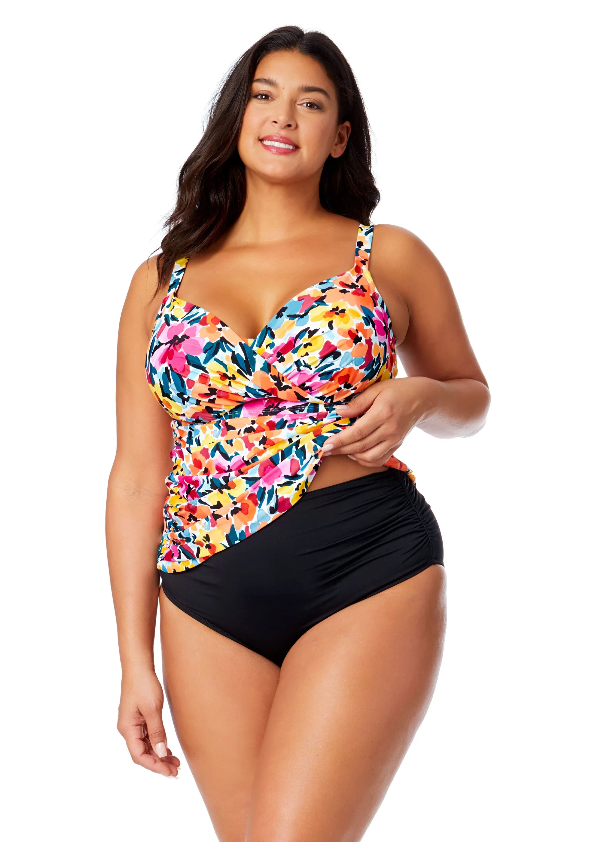 Women's Plus Gradient Floral Twist Front Underwire Tankini Swim Top