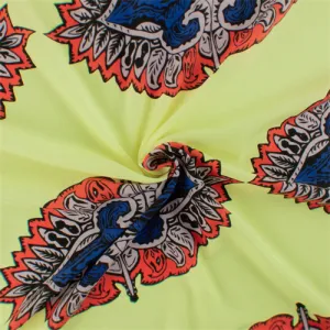 Yellow/Multi Paisley Border Print Crepe de Chine Fabric